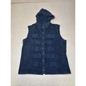 VTG Tripp NYC Vest Jacket Mens Large Black 100% Cotton Zipped Goth Emo M F3